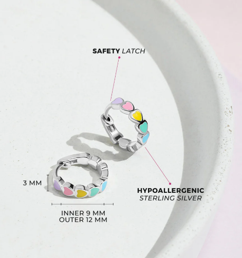 ENAMELED MULTI COLOR HEART HOOP EARRINGS