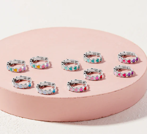 ENAMELED MULTI COLOR HEART HOOP EARRINGS
