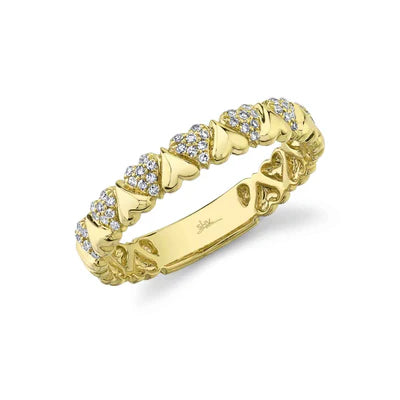 Diamond Heart Band | 14K Yellow Gold | 0.12 ctw | Pavé Heart Ring - Brownee Jewelers