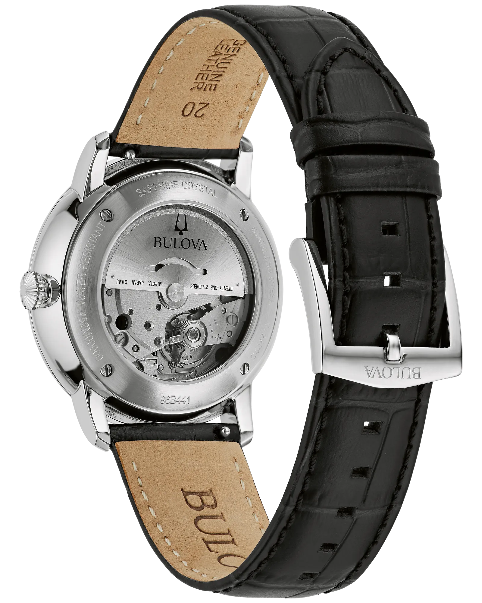 Men's Automatic Stainless Steel Watch with Black Textured Dial and a Black Leather Strap