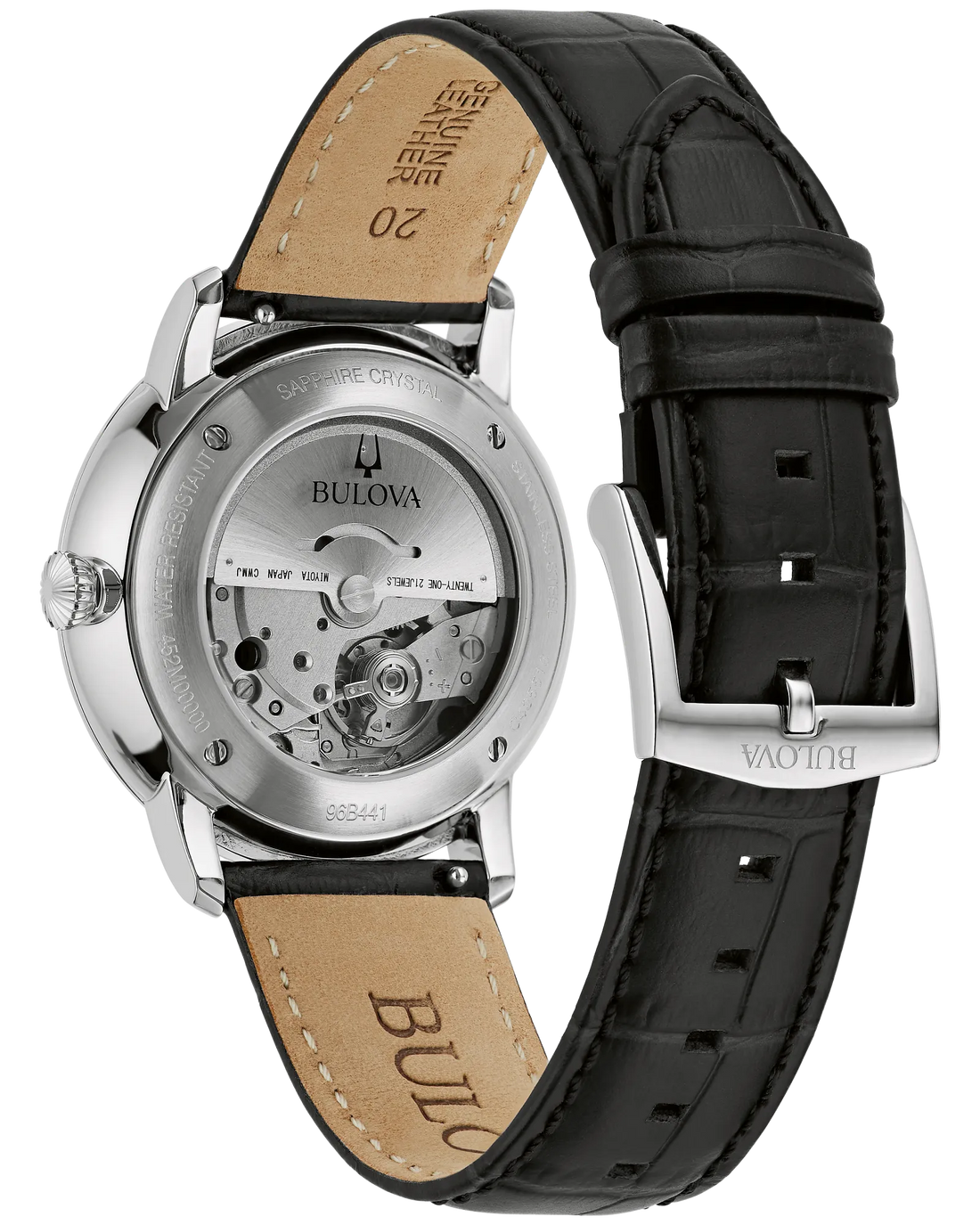 Men's Automatic Stainless Steel Watch with Black Textured Dial and a Black Leather Strap