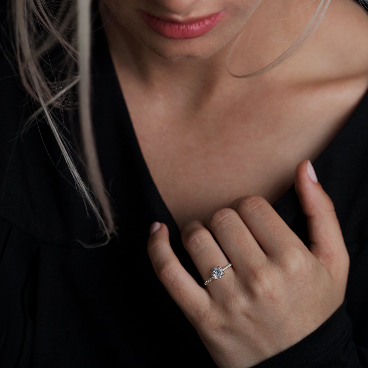 Solitaire Pave Engagement Ring