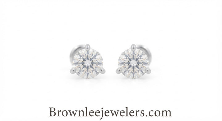 Diamond Stud Earrings | 14K White Gold | 1.08 CTW Round Natural Diamonds | SI1-SI2 Clarity, G-H Color - Brownee Jewelers