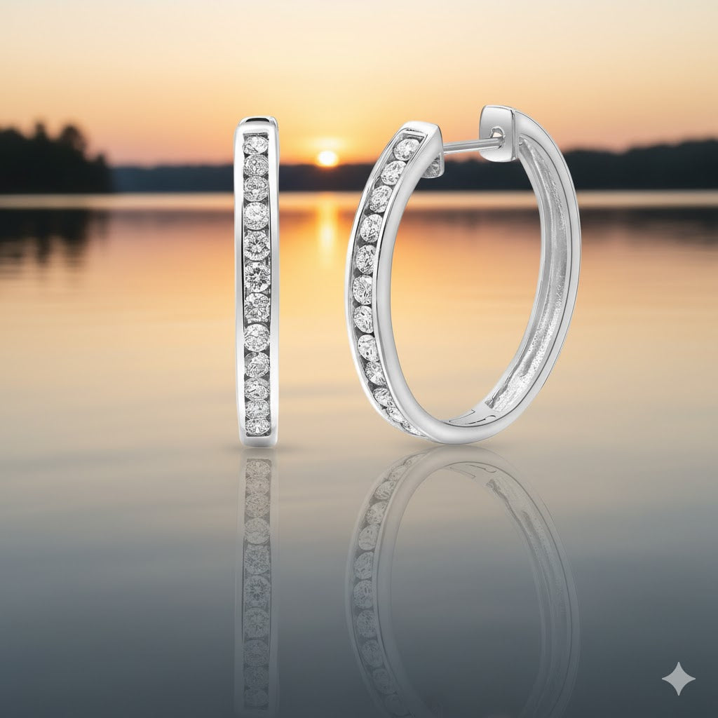 Sterling Silver Lab-Grown Diamond Channel-Set Hoop Earrings