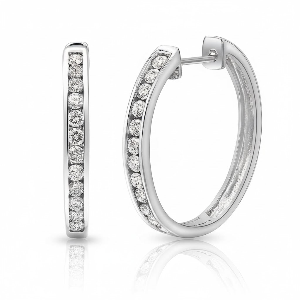 Sterling Silver Lab-Grown Diamond Channel-Set Hoop Earrings