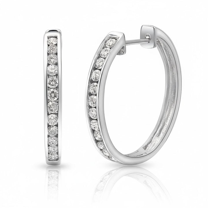 Sterling Silver Lab-Grown Diamond Channel-Set Hoop Earrings