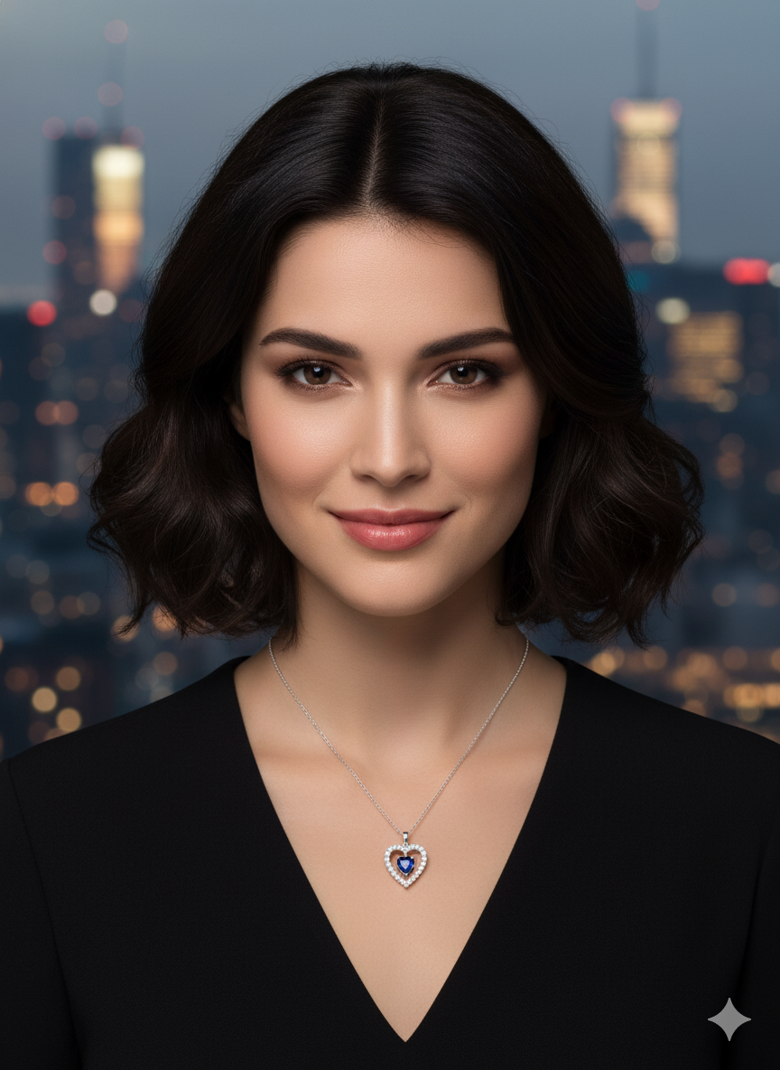 Sterling Silver Heart Pendant with White & Blue Lab-Created Sapphires