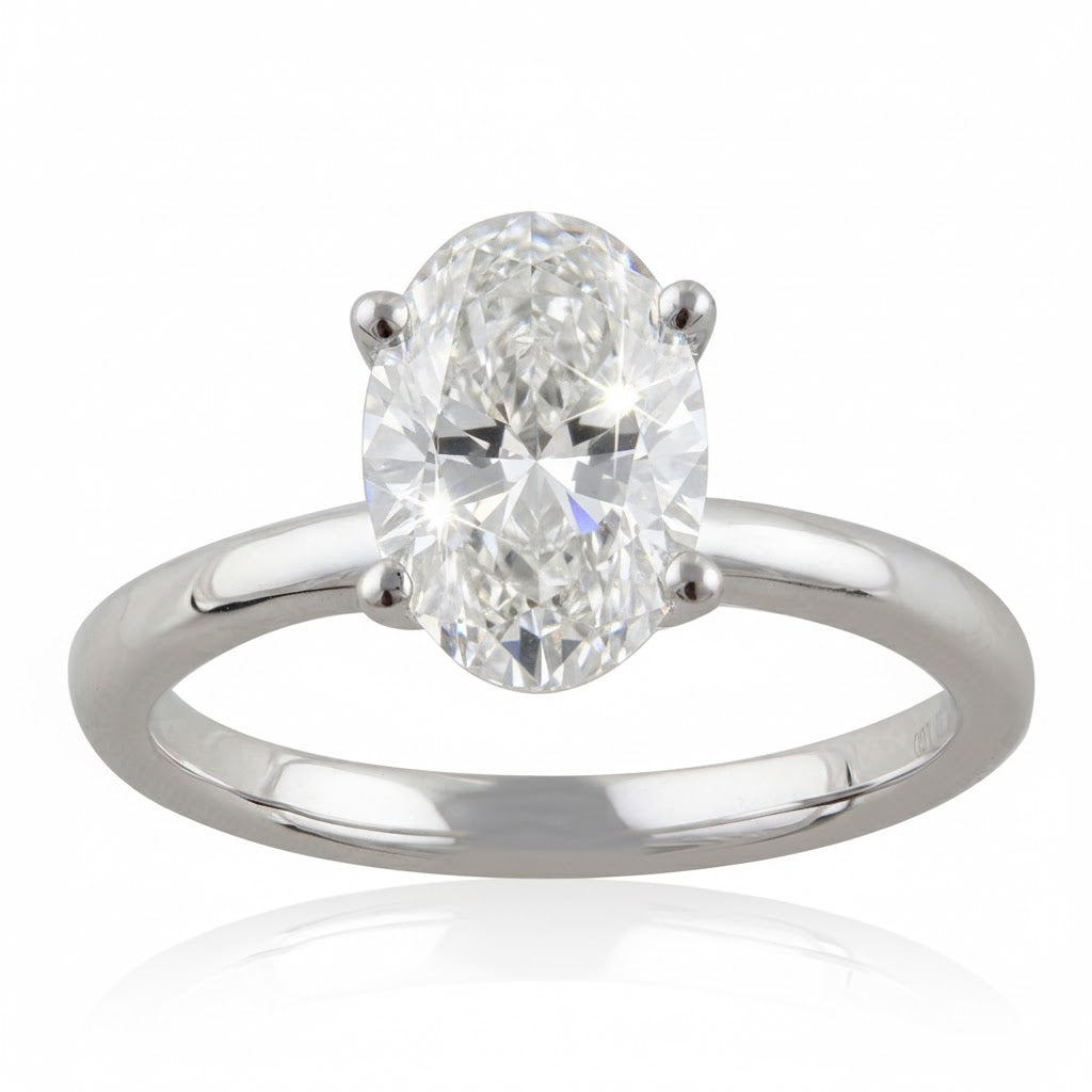 14K White Gold ~1.39ct Oval Lab-Grown Diamond Ring with Round Diamond Accents (1.50ctw Total) 