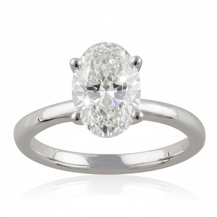 14K White Gold ~1.39ct Oval Lab-Grown Diamond Ring with Round Diamond Accents (1.50ctw Total) 