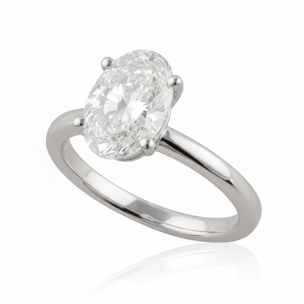 14K White Gold ~1.39ct Oval Lab-Grown Diamond Ring with Round Diamond Accents (1.50ctw Total) 