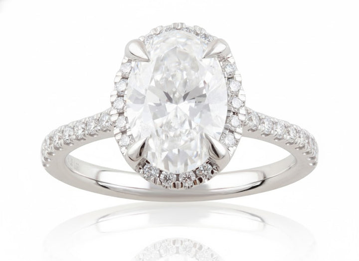 14K White Gold ~1.75ct Oval Lab-Grown Diamond Ring with Round Diamond Accents (2.00ctw Total)