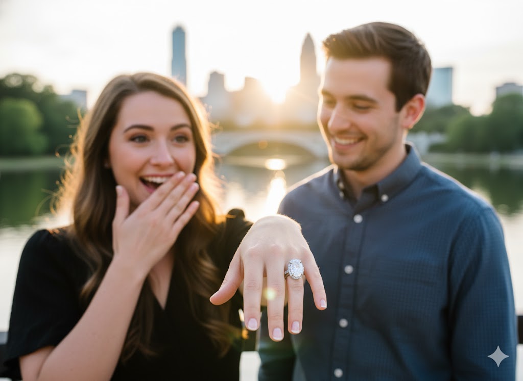 14K White Gold ~1.75ct Oval Lab-Grown Diamond Ring with Round Diamond Accents (2.00ctw Total)