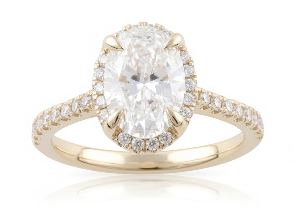 14K Yellow Gold ~1.80ct Oval Lab-Grown Diamond Ring with Round Diamond Accents (2.25ctw Total)