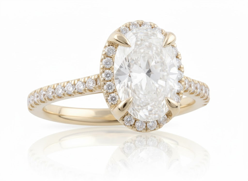 14K Yellow Gold ~1.80ct Oval Lab-Grown Diamond Ring with Round Diamond Accents (2.25ctw Total)