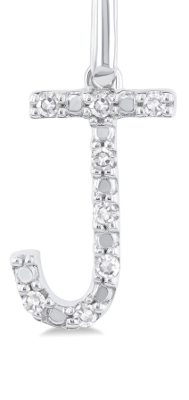Silver Block 'J' Initial Diamond Pendant