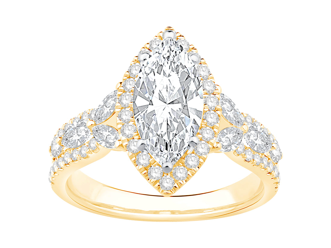 14KY APX 1.50CT MQ LAB DIA VS2F RG W/MQ & RD DIAS 2.25CTS TWT - Brownee Jewelers