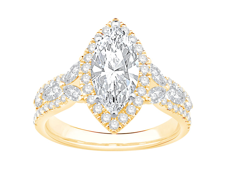 14KY APX 1.50CT MQ LAB DIA VS2F RG W/MQ & RD DIAS 2.25CTS TWT - Brownee Jewelers