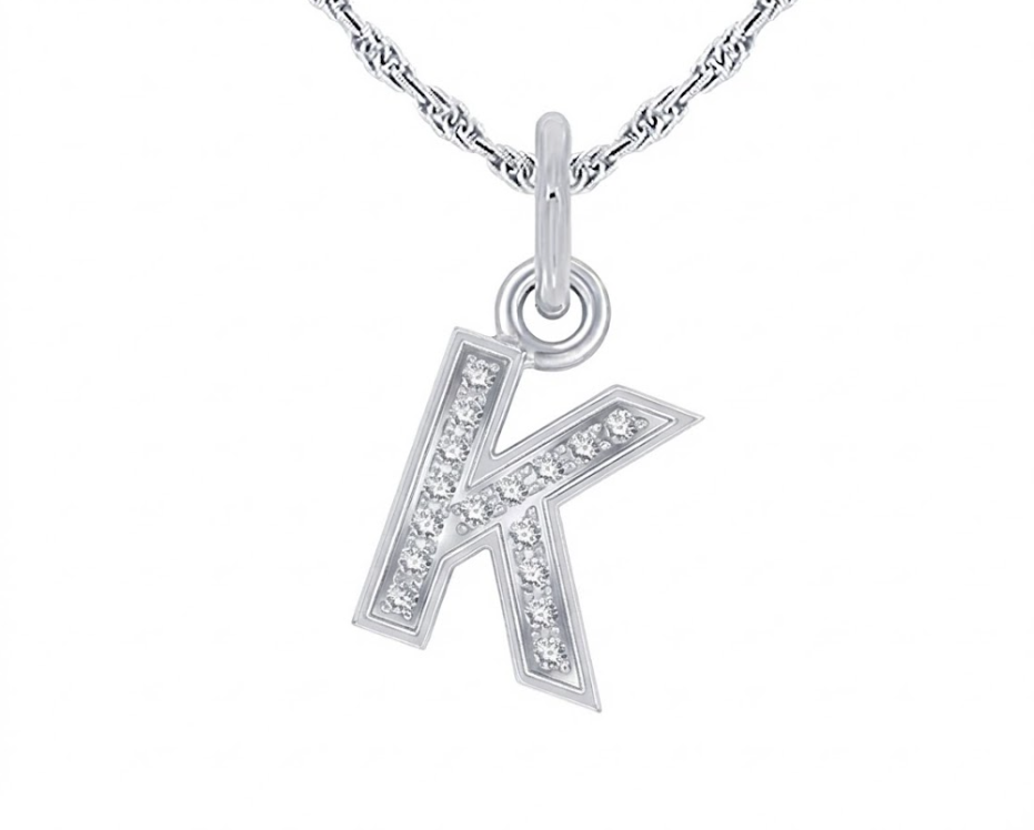 Diamond Initial “K” Pendant | Sterling Silver | 0.07 ctw | Letter Necklace - Brownee Jewelers