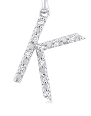 Silver Block 'K' Initial Diamond Pendant