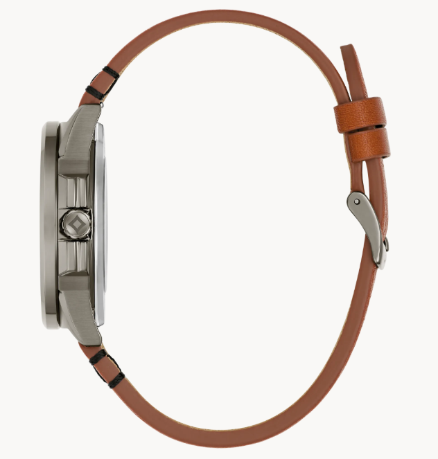 Infused with the essence of one of Frank Lloyd Wright’s most distinct projects, this Bulova men’s timepiece pays tribute to the Toufic H. Kalil house, one of the prolific architect’s Usonian Automatic homes, built in 1955