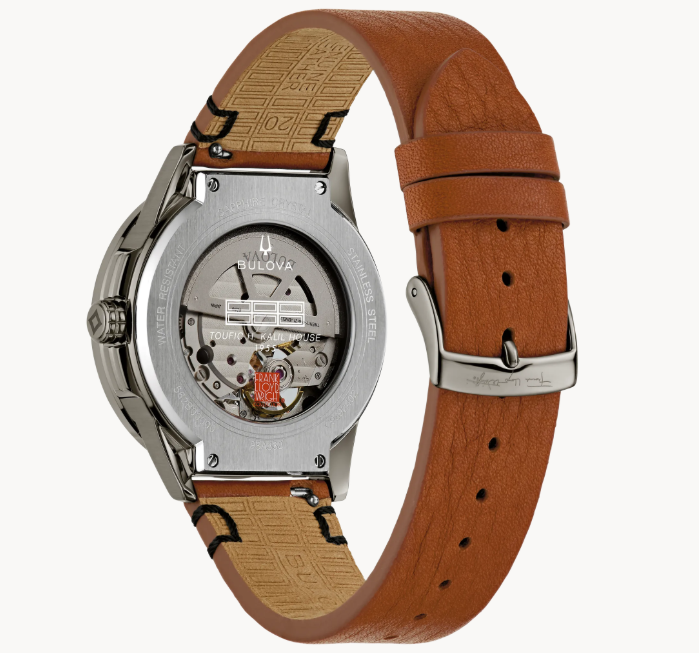 Infused with the essence of one of Frank Lloyd Wright’s most distinct projects, this Bulova men’s timepiece pays tribute to the Toufic H. Kalil house, one of the prolific architect’s Usonian Automatic homes, built in 1955