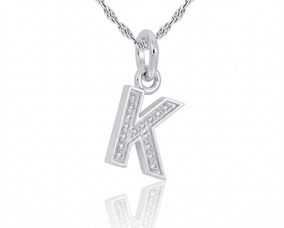 Diamond Initial “K” Pendant | Sterling Silver | 0.07 ctw | Letter Necklace - Brownee Jewelers