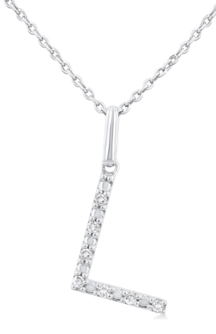 Silver Block 'L' Initial Diamond Pendant