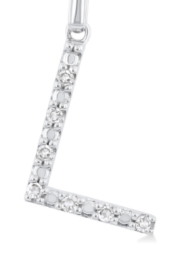 Silver Block 'L' Initial Diamond Pendant
