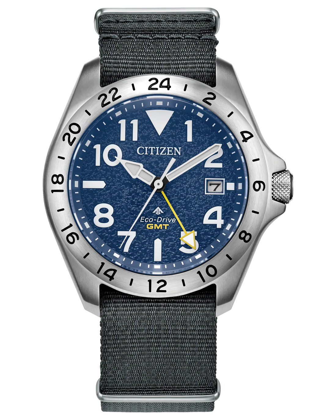 Citizen Promaster Land GMT | Eco-Drive GMT Navy Dial Watch | Stainless Steel | WR200 Nylon Strap Watch | Men’s Adventure Field Design - Brownee Jewelers