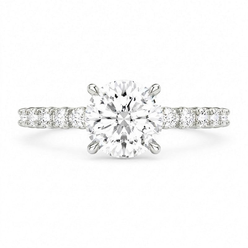 14K WHITE GOLD 3.50 CARAT CENTER ROUND LAB DIAMOND ENGAGEMENT RING WITH ROUND LAB DIAMONDS ON THE BAND 