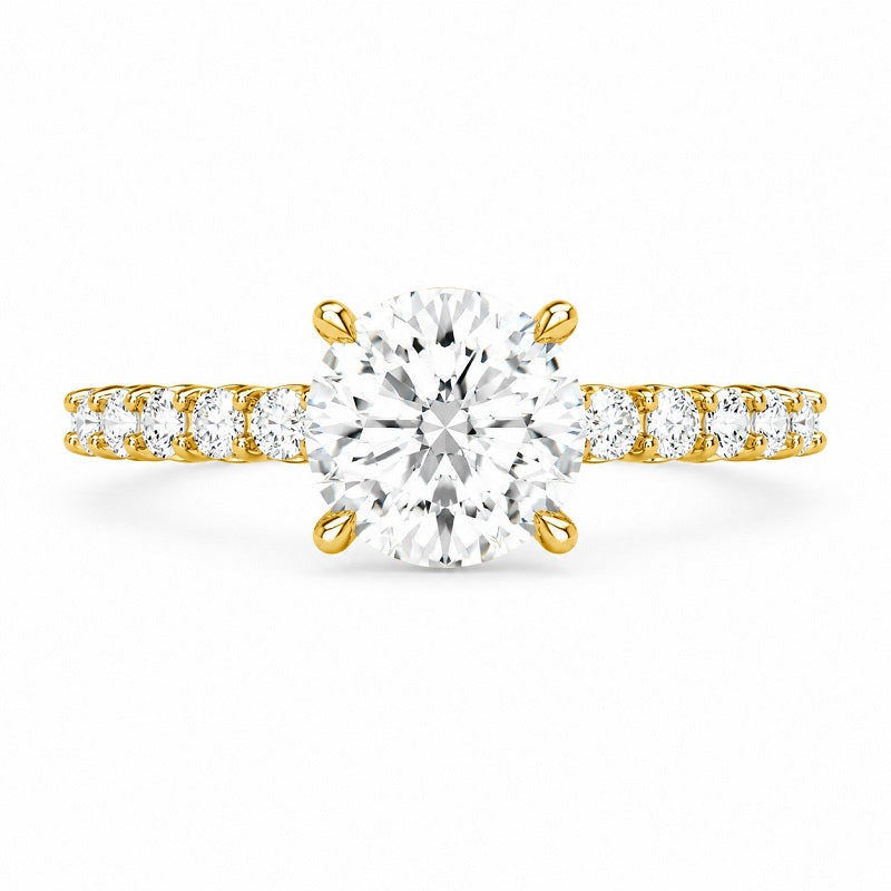14K YELLOW GOLD 3.50 CARAT CENTER ROUND LAB DIAMOND ENGAGEMENT RING WITH ROUND LAB DIAMONDS ON THE BAND 