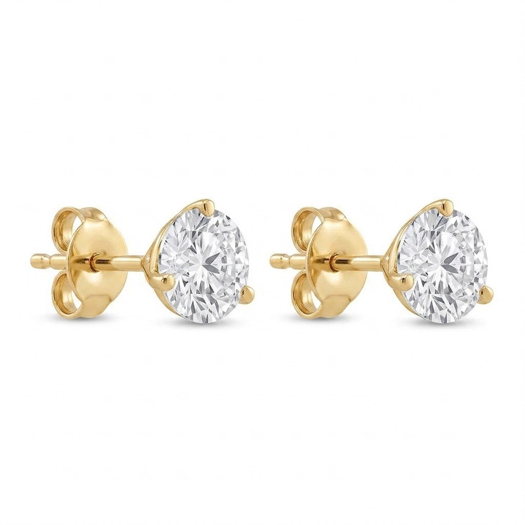 1.50 Total Carat Weight Round Lab Diamond Stud Earrings with a 3 Prong Setting all in 14kt Yellow Gold