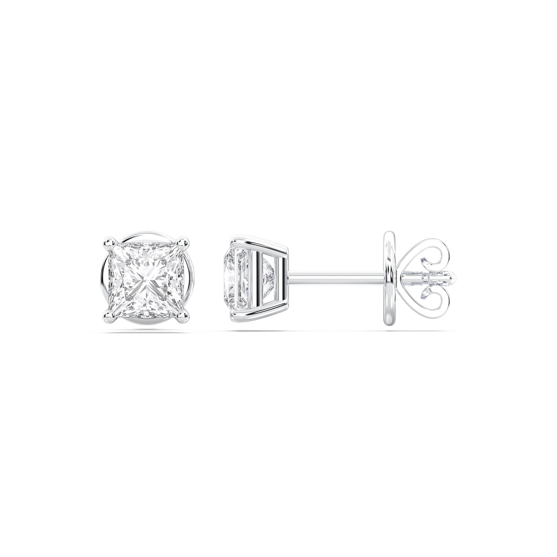 1 Carat Princess-Cut Lab Diamond Stud Earrings in 14k White Gold