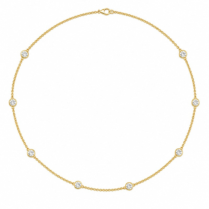 2 TOTAL CARAT WEIGHT 8 ROUND BEZEL LAB DIAMOND BY THE YARD NECKLACE IN 14K YELLOW GOLD