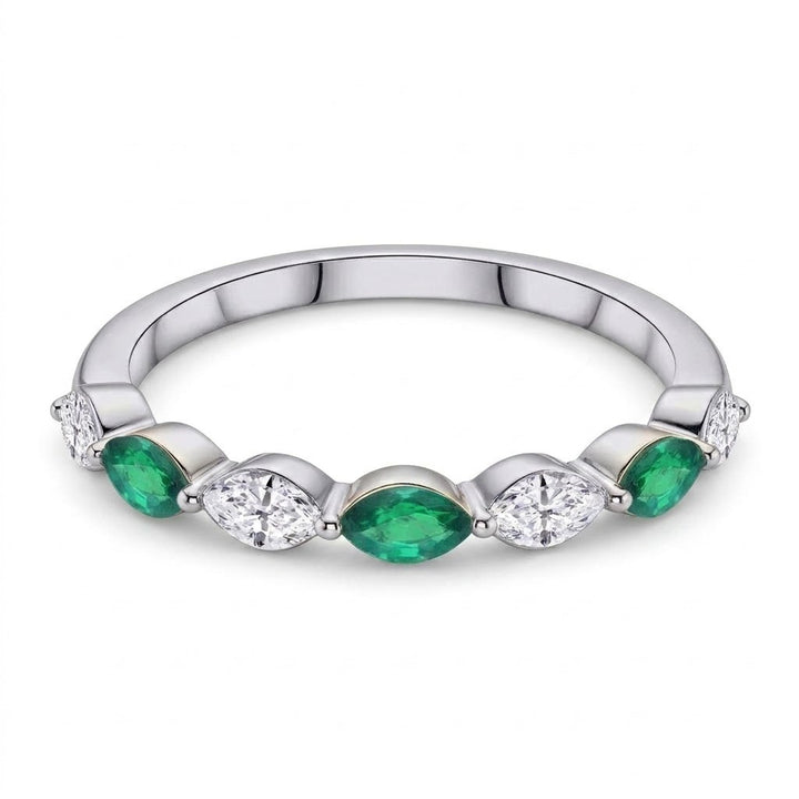 Marquise Lab-Grown Diamond & Created Emerald Ring | 10K White Gold | 0.10 CTW Lab Diamonds | 0.25 CTW Created Emeralds | LGR47861-ED - Brownee Jewelers