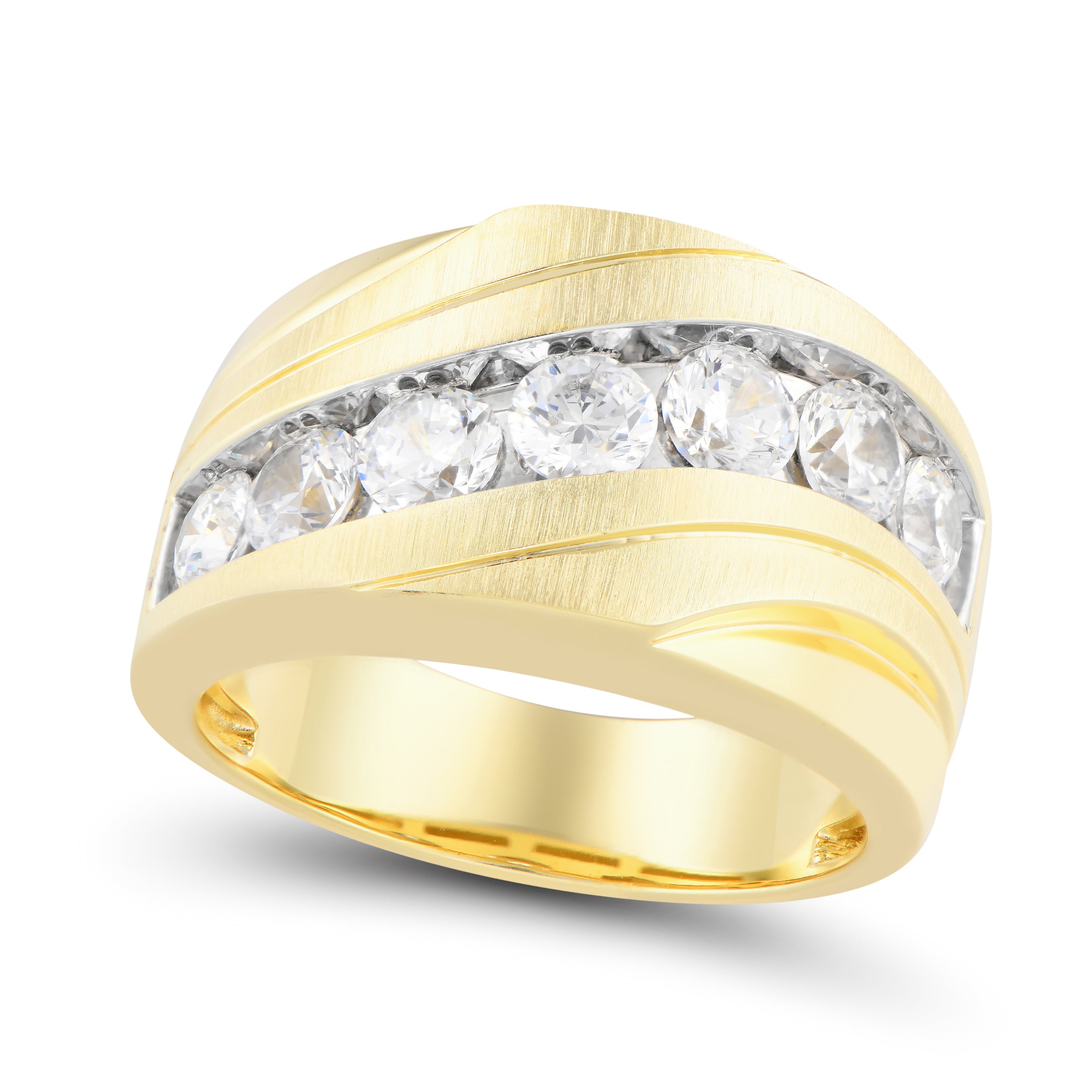 Seven Stone Lab-Grown Diamond Band | 2.00 ctw | 14K Yellow Gold Ring | Size 10 | Channel Set - Brownee Jewelers