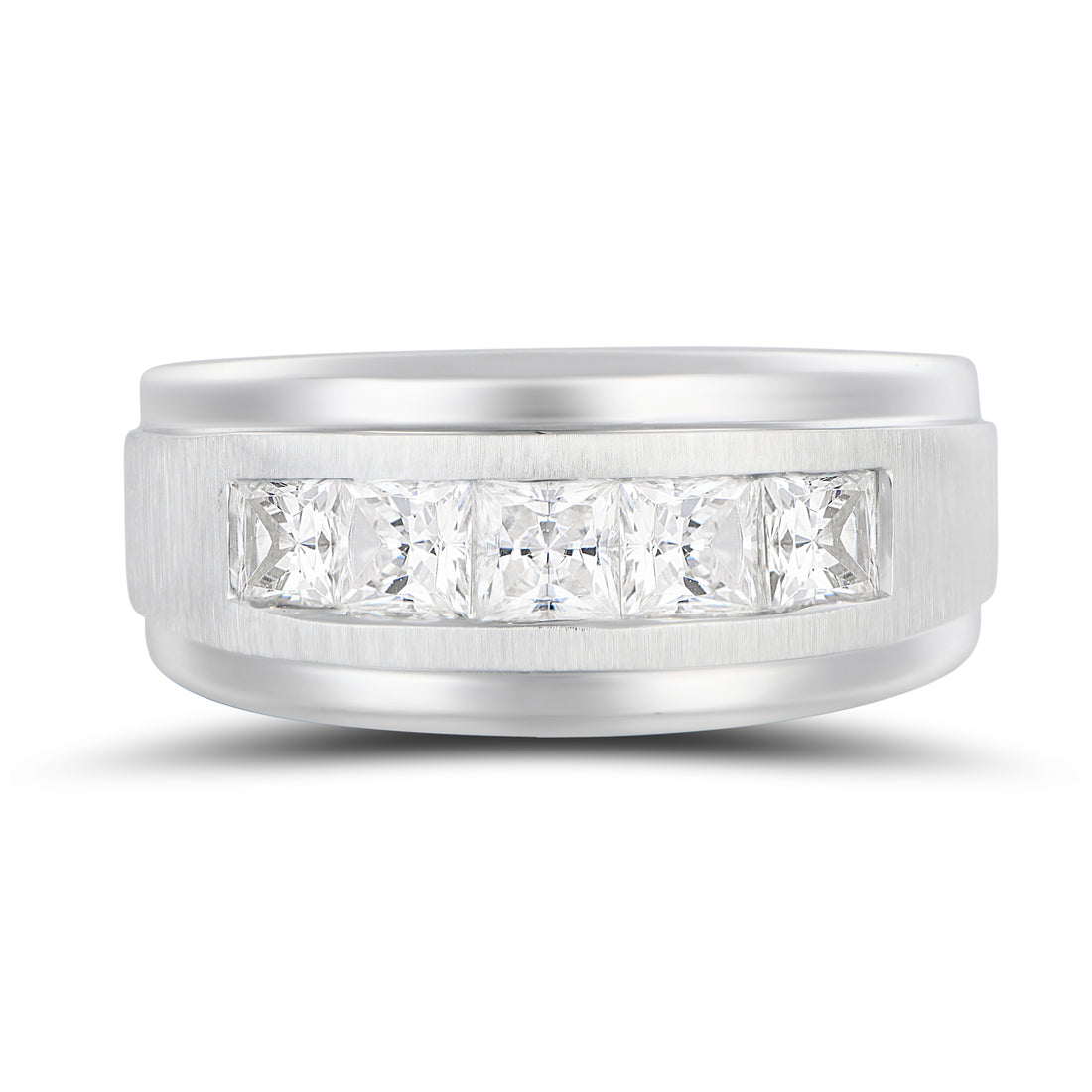 14K White Gold 2.00 CTW Lab-Grown Diamond 5-Stone Ring – Size 10 Crafted in sleek 14K white gold, this bold men’s ring showcases five princess-cut lab-grown diamonds totaling 2.00 carats. Each diamond is channel-set for a clean, modern look that blends strength, brilliance, and sophisticated design.