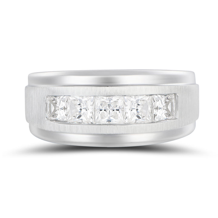 14K White Gold 2.00 CTW Lab-Grown Diamond 5-Stone Ring – Size 10 Crafted in sleek 14K white gold, this bold men’s ring showcases five princess-cut lab-grown diamonds totaling 2.00 carats. Each diamond is channel-set for a clean, modern look that blends strength, brilliance, and sophisticated design.