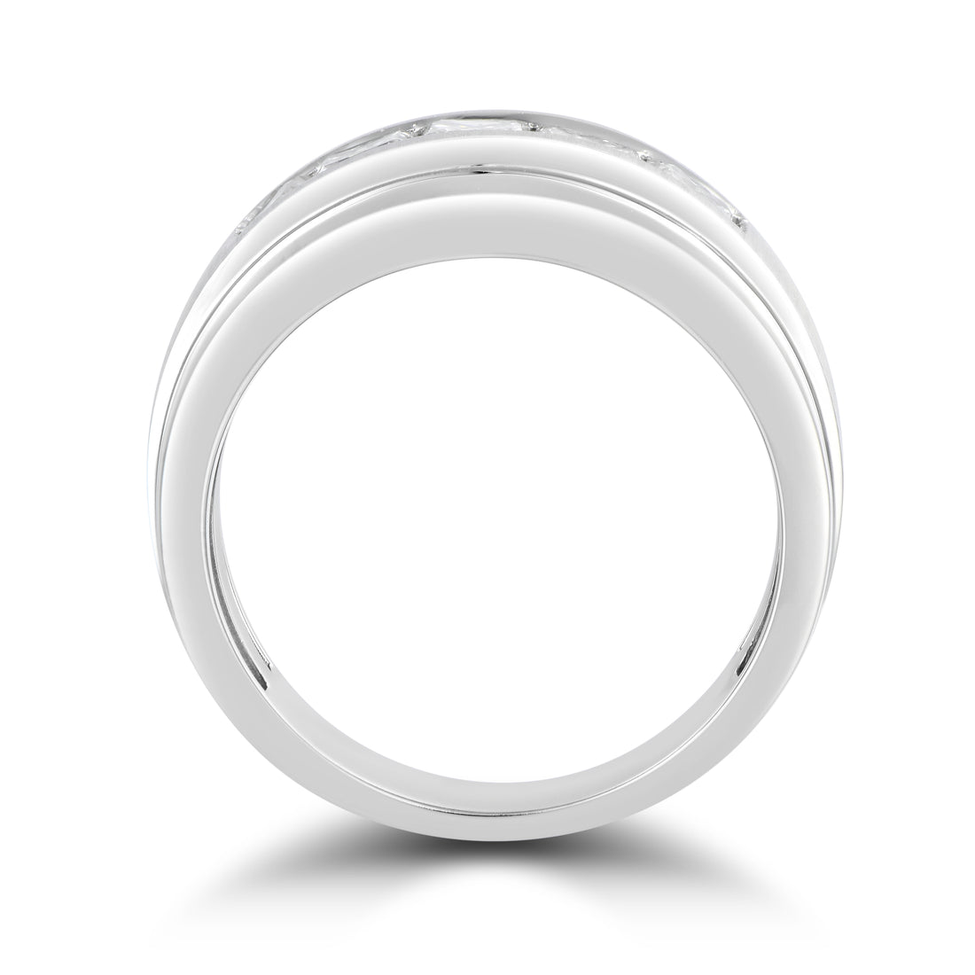 14K White Gold 2.00 CTW Lab-Grown Diamond 5-Stone Ring – Size 10 Crafted in sleek 14K white gold, this bold men’s ring showcases five princess-cut lab-grown diamonds totaling 2.00 carats. Each diamond is channel-set for a clean, modern look that blends strength, brilliance, and sophisticated design.