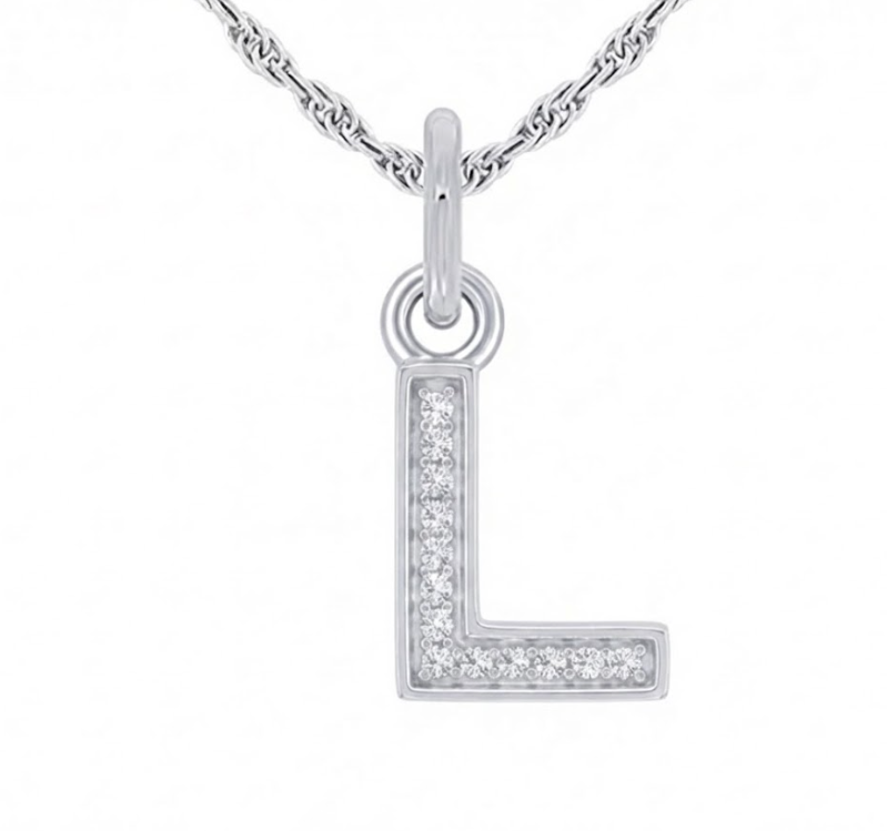 Diamond Initial “L” Pendant | Sterling Silver | 0.05 ctw | 18" | Pavé Initial | - Brownee Jewelers
