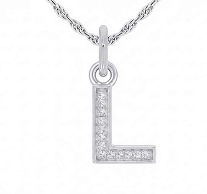 Diamond Initial “L” Pendant | Sterling Silver | 0.05 ctw | 18" | Pavé Initial | - Brownee Jewelers