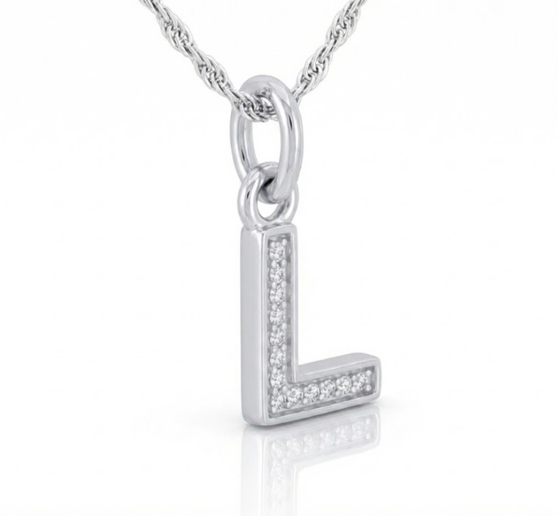Diamond Initial “L” Pendant | Sterling Silver | 0.05 ctw | 18" | Pavé Initial | - Brownee Jewelers