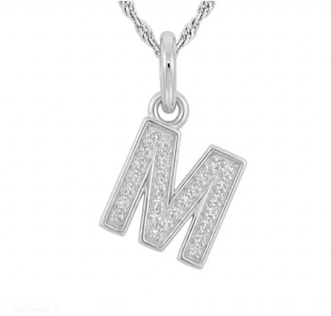 Diamond Initial “M” Pendant | Sterling Silver | 0.10 ctw | 18" | Pavé Initial | - Brownee Jewelers