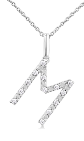 Silver Block 'M' Initial Diamond Pendant