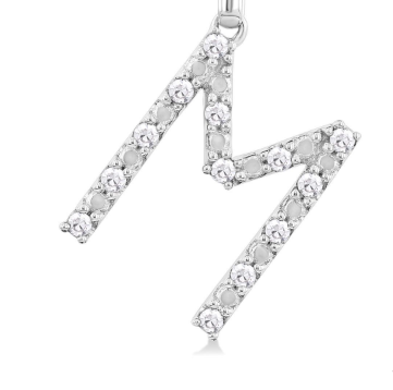 Silver Block 'M' Initial Diamond Pendant