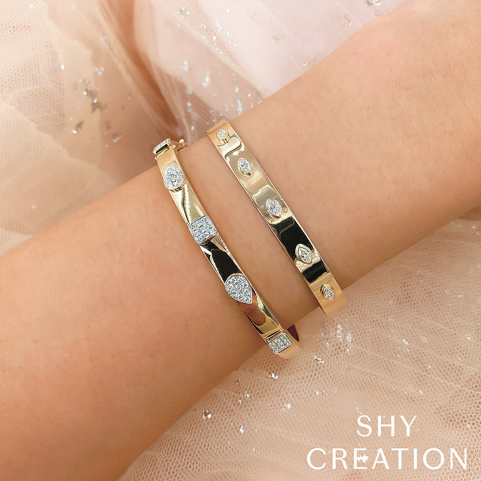 SHY CREATION BAILEY | 0.41CT DIAMOND MARQUISE BEZEL LATCH LOCK BANGLE | 14K YELLOW GOLD | 0.41 CTW | SC55021224ZS - Brownee Jewelers