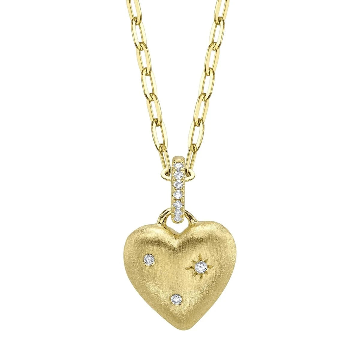  .04 TOTAL CARAT WEIGHT DIAMOND HEART STAR MATTE PAPER CLIP LINK NECKLACE IN 14K YELLOW GOLD
