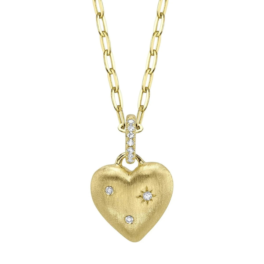  .04 TOTAL CARAT WEIGHT DIAMOND HEART STAR MATTE PAPER CLIP LINK NECKLACE IN 14K YELLOW GOLD