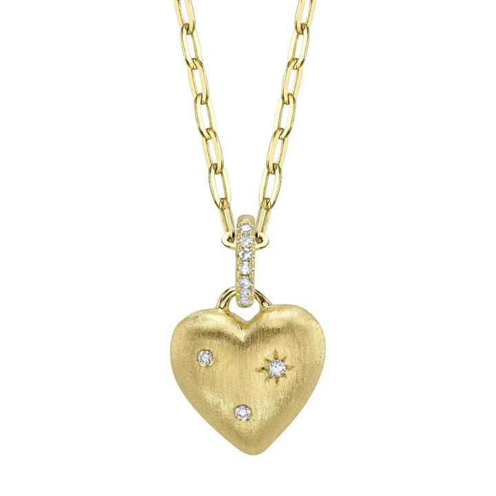SHY CREATION | .04CT DIAMOND HEART STAR MATTE PAPER CLIP LINK NECKLACE | 14K YELLOW GOLD | SC55029299 - Brownee Jewelers