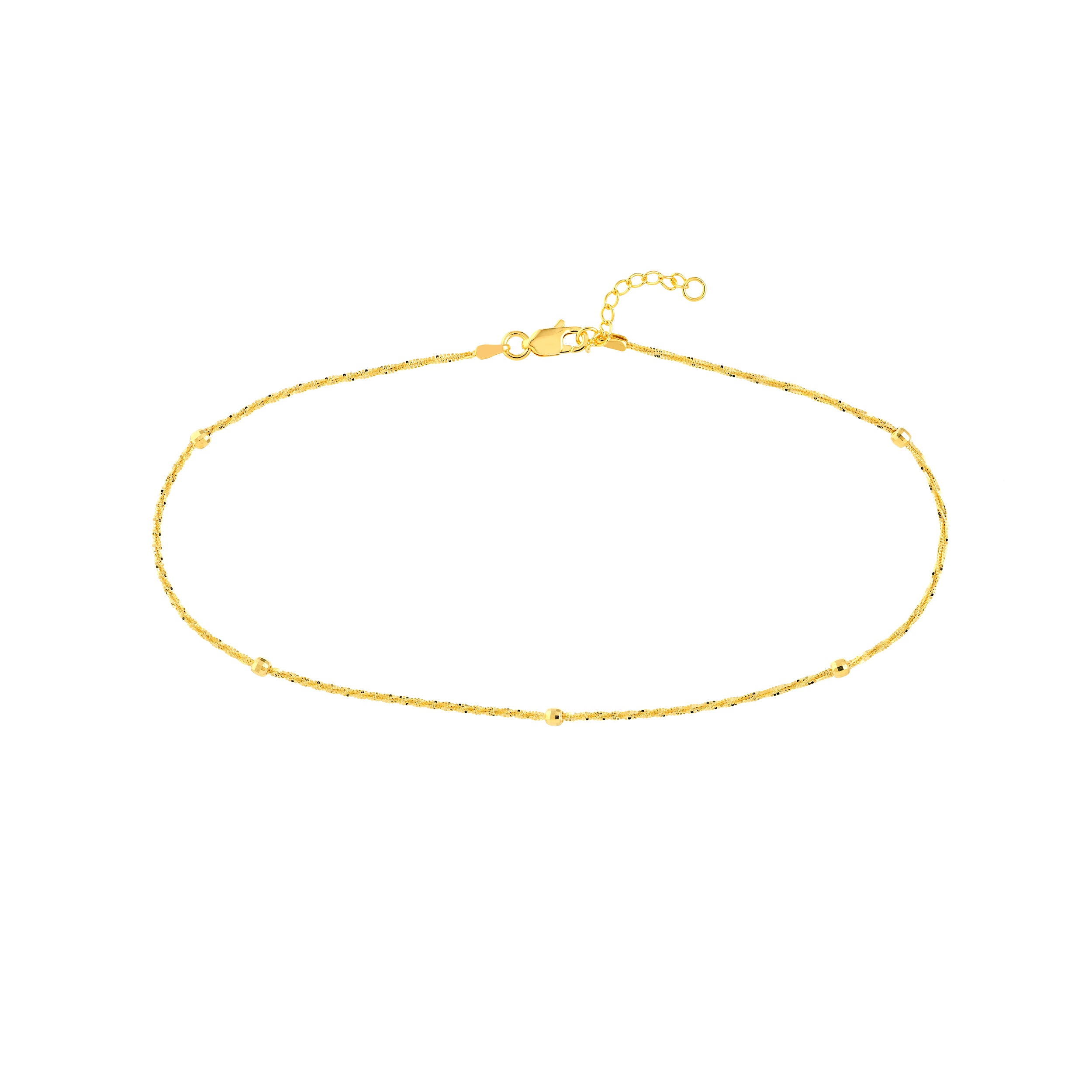 10" ADJUSTABLE DIAMOND-CUT AXIS STATION BEAD CHAIN ANKLET | 14K YELLOW GOLD | MF013491-14Y - Brownlee Jewelers